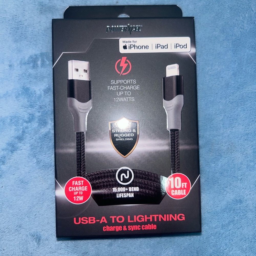 USB-A to Lightning 10ft Fast-Charge Cable - Black Braided